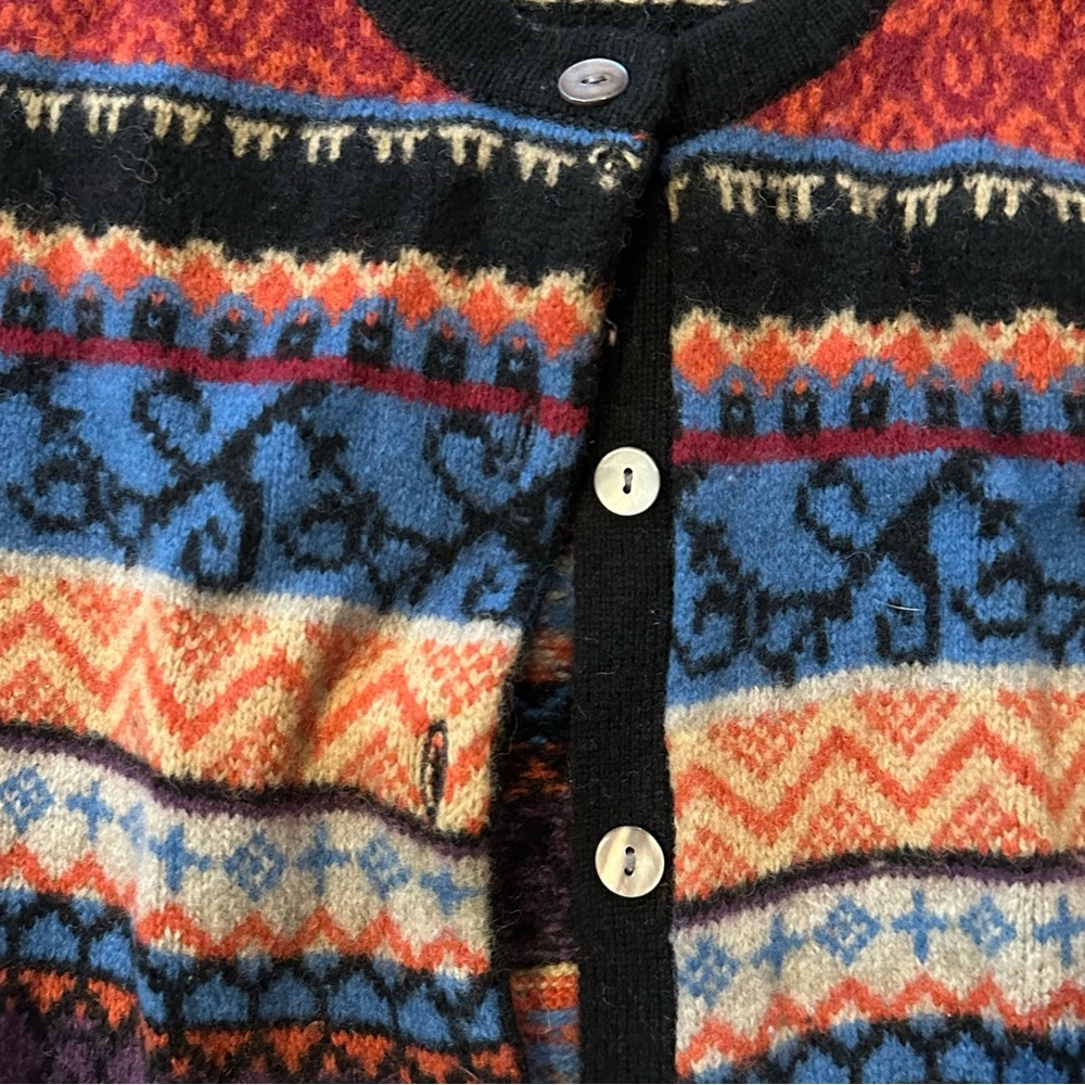 Women's 100% Wool Multicolor Patterned Button-Fro… - image 3